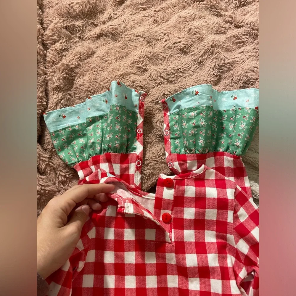 NWT RicRac and Ruffles One Piece Red Gingham with Cherries and Strawberries